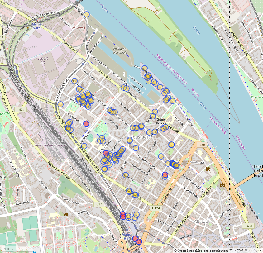 erik_donner's tweet photo. Letzte Woche Montag haben wir angefangen, die Radständer in der #MainzerNeustadt auf #OpenStreetMap zu mappen. Der Zwischenstand kann sich sehen lassen: https://t.co/V2kqEZDAOs