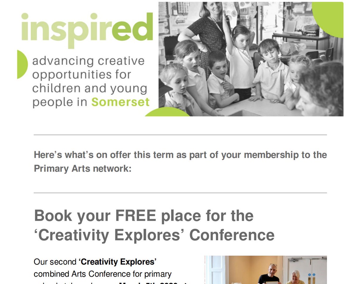 Latest ebulletin for InspirED members online now. Find out about ‘Creativity Explores’ combined Arts Education Conference for #primaryschools in March <a href="/BrewhouseLive/">Taunton Brewhouse</a> &amp; much more. Want to become a member - get in touch! madmimi.com/p/ea46ef #arts #education #creativitymatters