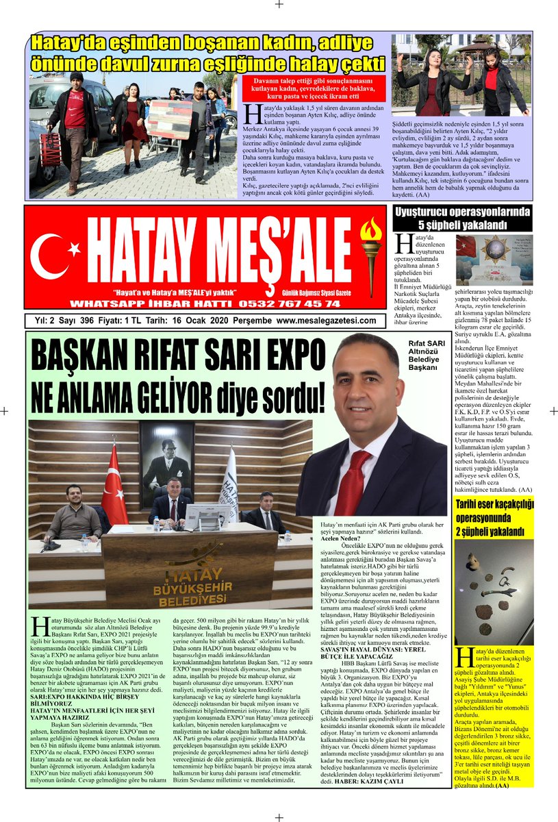 CAYLIKAZIM's tweet photo. 16/01/2020 HATAY MEŞ'ALE GAZETESİ https://t.co/zWm5JWhCbO