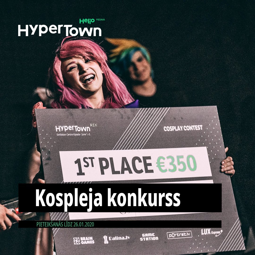 Sākusies pieteikšanās Kospleja konkursam! 🧝‍♀️
SŪTI savu kospleja PIETEIKUMU līdz 2020. gada 26. janvārim 23:59:59 (CET + 1) un tev būs iespēja saņemt daļu no 1500 EU balvu fonda! 🤑
Sūtiet mums savus pieteikumus: 👇
hypertown.pro/en#cosplayer-a…