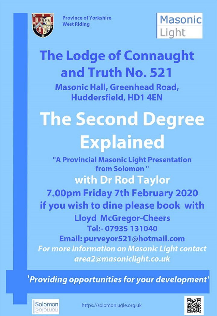 Any Brethren looking to learn more about the Second Degree? Or a Fellow Craft looking for an explanation of the Passing Ceremony? February 7th we're hosting a Masonic Light lecture on the subject. Be sure to book if you're interested! #Freemasonry <a href="/WYFreemasons/">Yorkshire West Riding Freemasons</a> <a href="/UGLE_UniScheme/">Universities Scheme</a>