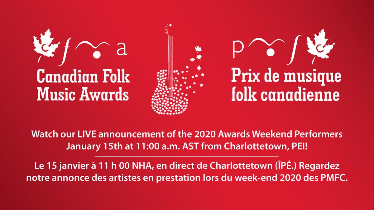 ⏰ Our LIVE stream from Charlottetown begins at 11am AST and 10am EST on our facebook page, right here --> facebook.com/prixfolkawards/ so stay tuned! 

We are announcing our 2020 🇨🇦🎻🎼🏆 Awards Shows Performers!