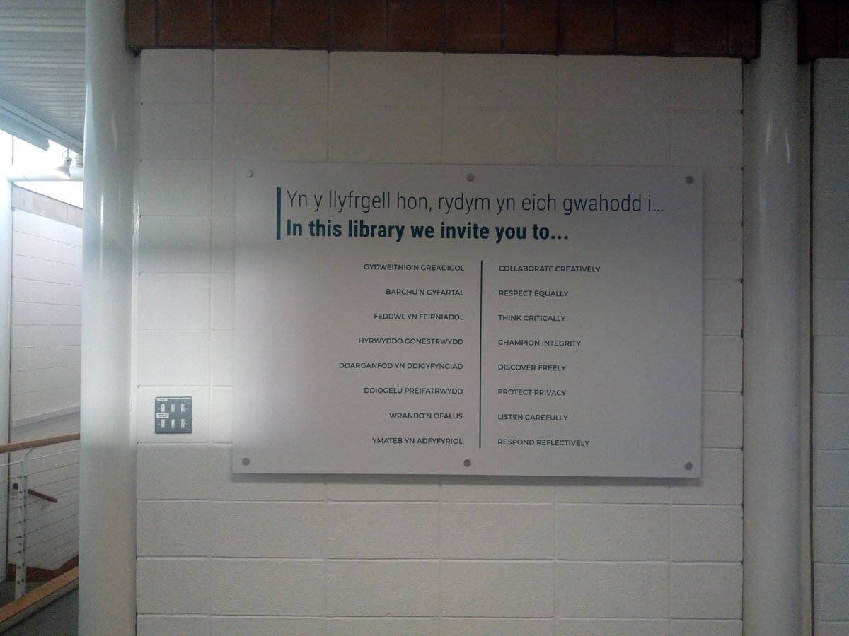 UWTSDLib's tweet photo. Our core values are now on the walls of @uwtsd Carmarthen and Lampeter libraries!🤩#LibraryValues https://t.co/v3srdznOwT
