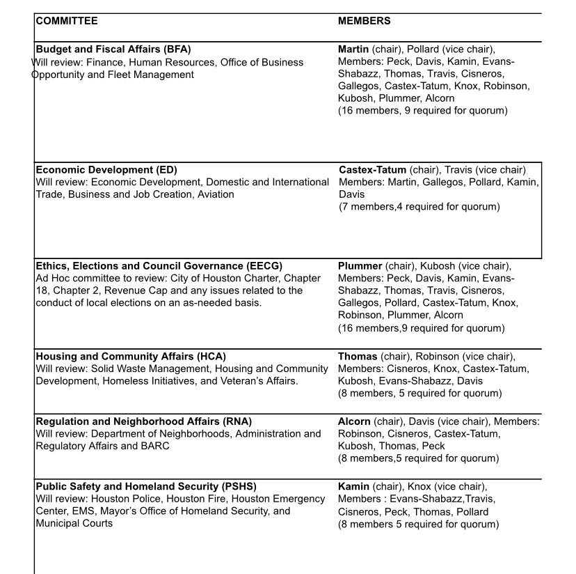 jaspscherer's tweet image. .@HoustonTX city council committee assignments through the end of 2021 &amp;gt;