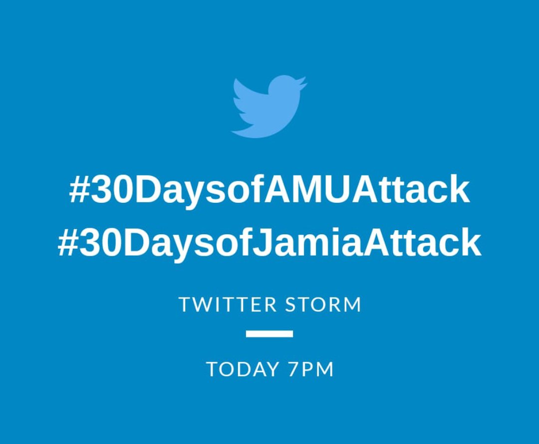 rashidrock749's tweet photo. Jamia and AMU protests continue into it's 30th day. It has been 30 days since the fascist Delhi Police shed blood at JMI and AMU.
We shall not forget, we shall not forgive!
#TwitterStorm #30daysOfAMUattack #30DaysOfJamiaAttack #NeverForgetNeverForgive #ImamIsBack #welcomeazad https://t.co/DkEyV13ZgN
