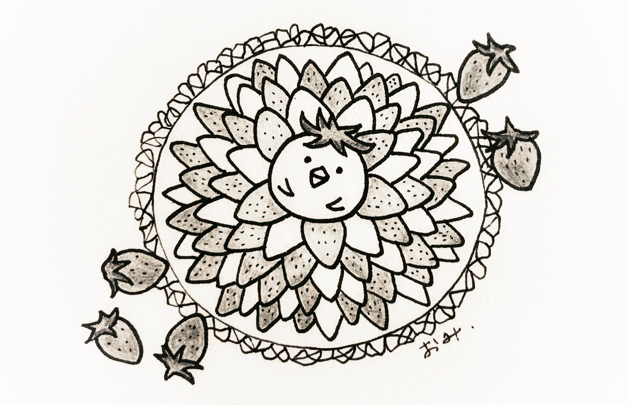 おみ 絵描き 01 15 今日は いちごの日 真上から見た いちごのスイーツ 紛れ込めていないニセいちご おみ イラスト イラストレーター 1月15日 1月 ひよさん1コマ漫画 ひよさん いちご