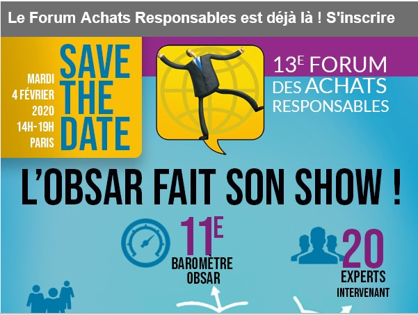 🚩Le Forum <a href="/Obsar_asso/">ObsAR</a> des #AchatsReponsables c'est le 4 FÉVRIER !!!!  
Découvrez les résultats du Baromètre 2020 et les commentaires de personnalités de la #RSE avec @MDCParis 
#Inscrivezvous : forum-achats.fr