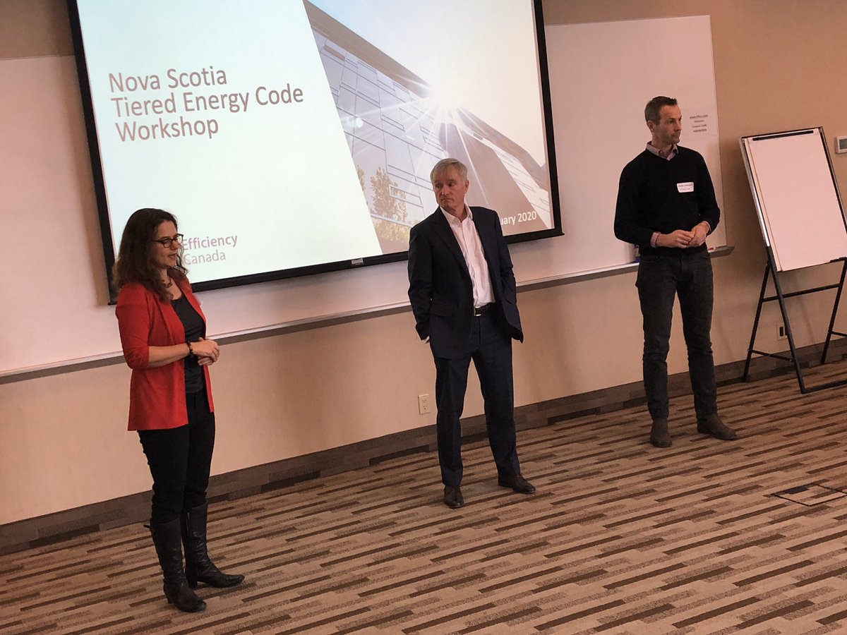 energystepcode's tweet image. #EnergyStepCode Council co-vice chairs @robynwark + @RDCFineHomes are in Halifax today w Kevin Lockhart @EfficiencyCAN to share the BC experience &amp;amp; hear from builders, utilities, govs on tiered codes. Great to be here in NS!