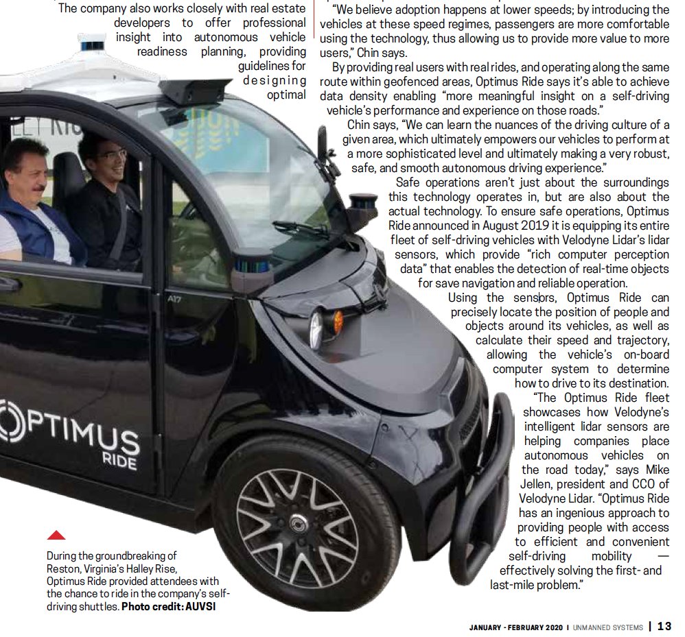 rccchin's tweet photo. "Optimus Ride Looks to Solve First-and Last-mile Problem with its Self-driving Shuttles" featured in Unmanned Systems (p. 12-13) https://t.co/v1ehPz9oEa @citylab @MITCities #EmTechMIT @disruptmobility @Medialab @MITCRE @therobotreport @MTT_IMS @CityInnovate @MIT_alumni @AUVSI https://t.co/C5UOOher5X