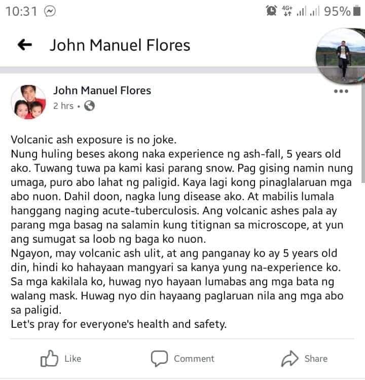 xandz34's tweet photo. Just be careful always, and even on small things such as #volcanicash #volcanicashes can affect health 

#taalvolcano #TaalEruption2020 #TaalVolcanoAshfall #TaalVolcanoEruption #volcano #taal #ligtasangmayalam 

Just saw this ... on someones post 
No copyright infringement https://t.co/MT42wdRCpt