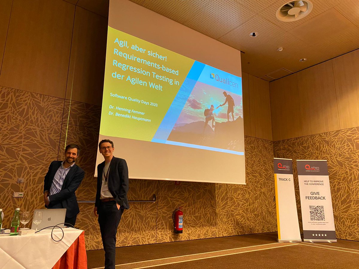 qualicen's tweet photo. Happy to see quite a crowd showed up for this afternoon´s @Qualicen-talk by @HenningFemmer and @hauptmab at #swqd2020 in Vienna! Thanks for joining us at Track C! #swqd
#PicCredit: @mendezfe https://t.co/KbU4rARZo6