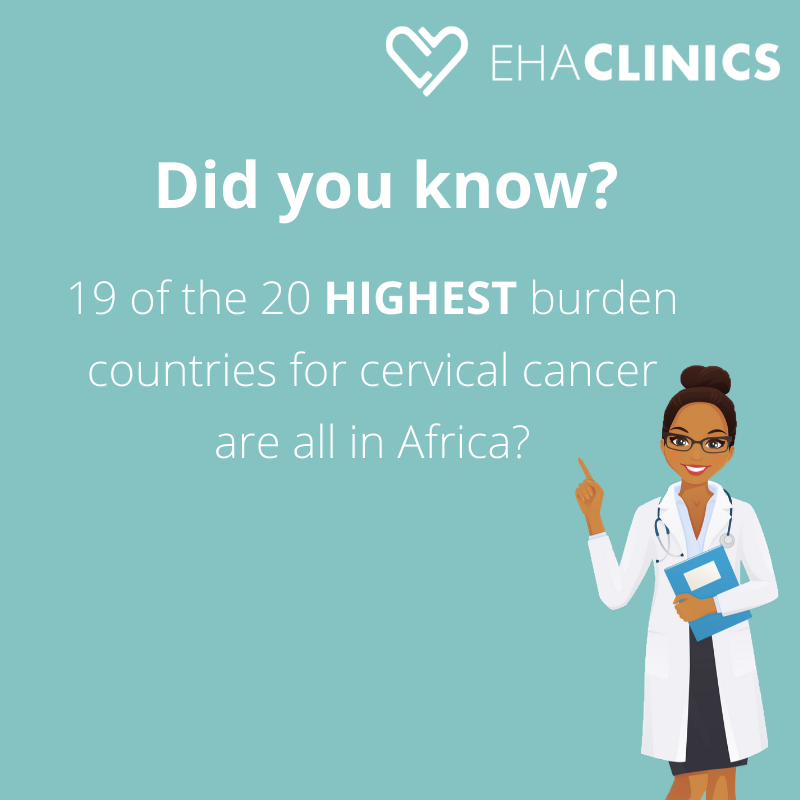 EHAClinics's tweet photo. Facts: The cervical cancer burden falls unequally on Africa, with 19 of the 20 most-affected countries on this continent.

We can change the statistics. Visit us at any of our branches for more information.

#EHAClinics #CervicalCancerAwarenessMonth https://t.co/aMQ8KDmuF1
