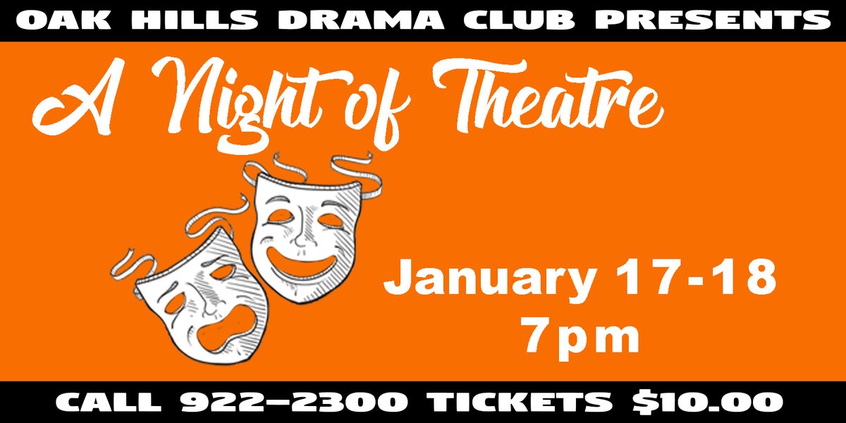 OHLSD's tweet photo. Add the arts to your family's weekend! Enjoy 'A Night of Theatre' this Friday &amp; Saturday (Jan. 17 &amp; 18), 7 pm, at OHHS's Ione Holt Auditorium. A collection of short scenes, monologues &amp; 1-act plays. Different shows each night! #OHBetterTogether https://t.co/WUOE4fzBgv