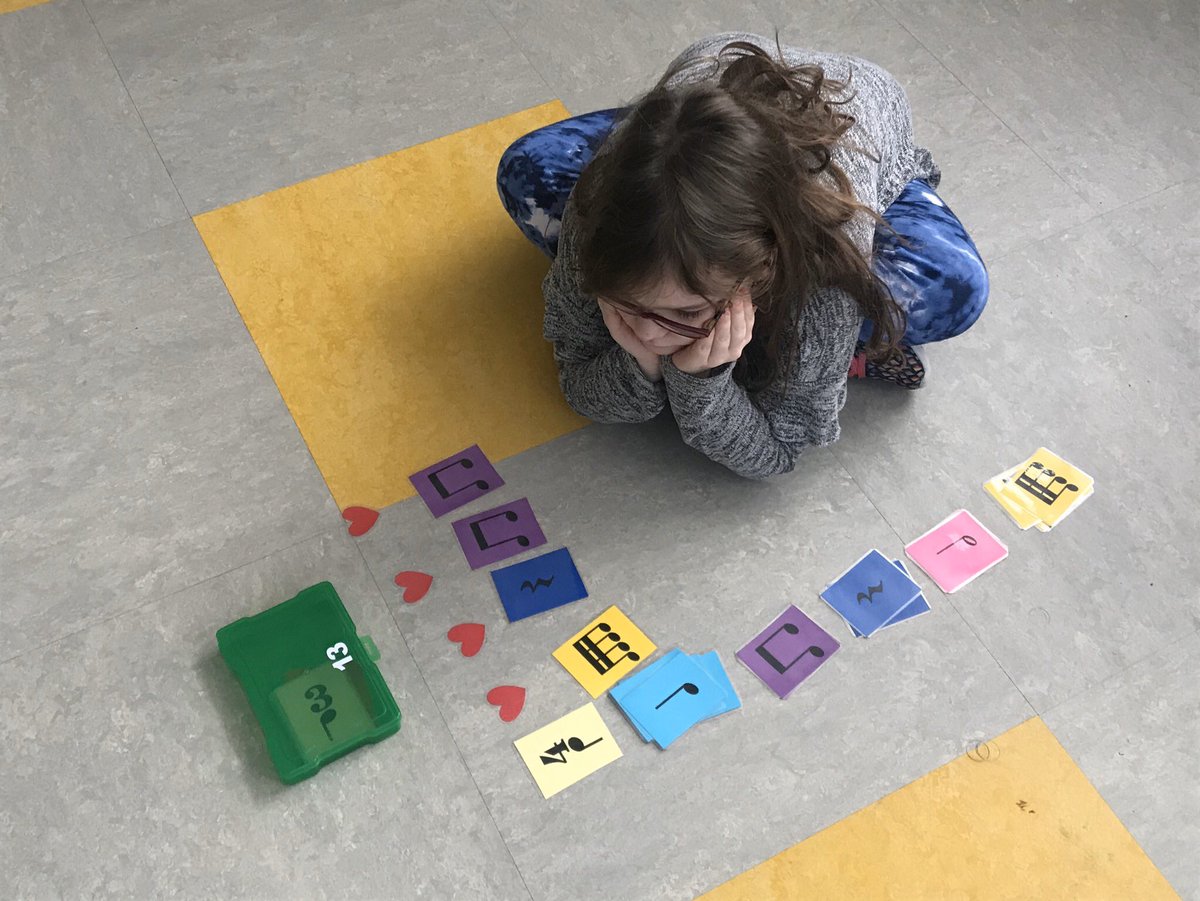 Such fun today with these #manipulatives in grade 3 to help with rhythmic #dictation. Listening, analyzing, creating. @eastpointelem @NLESDCA @nlmsic