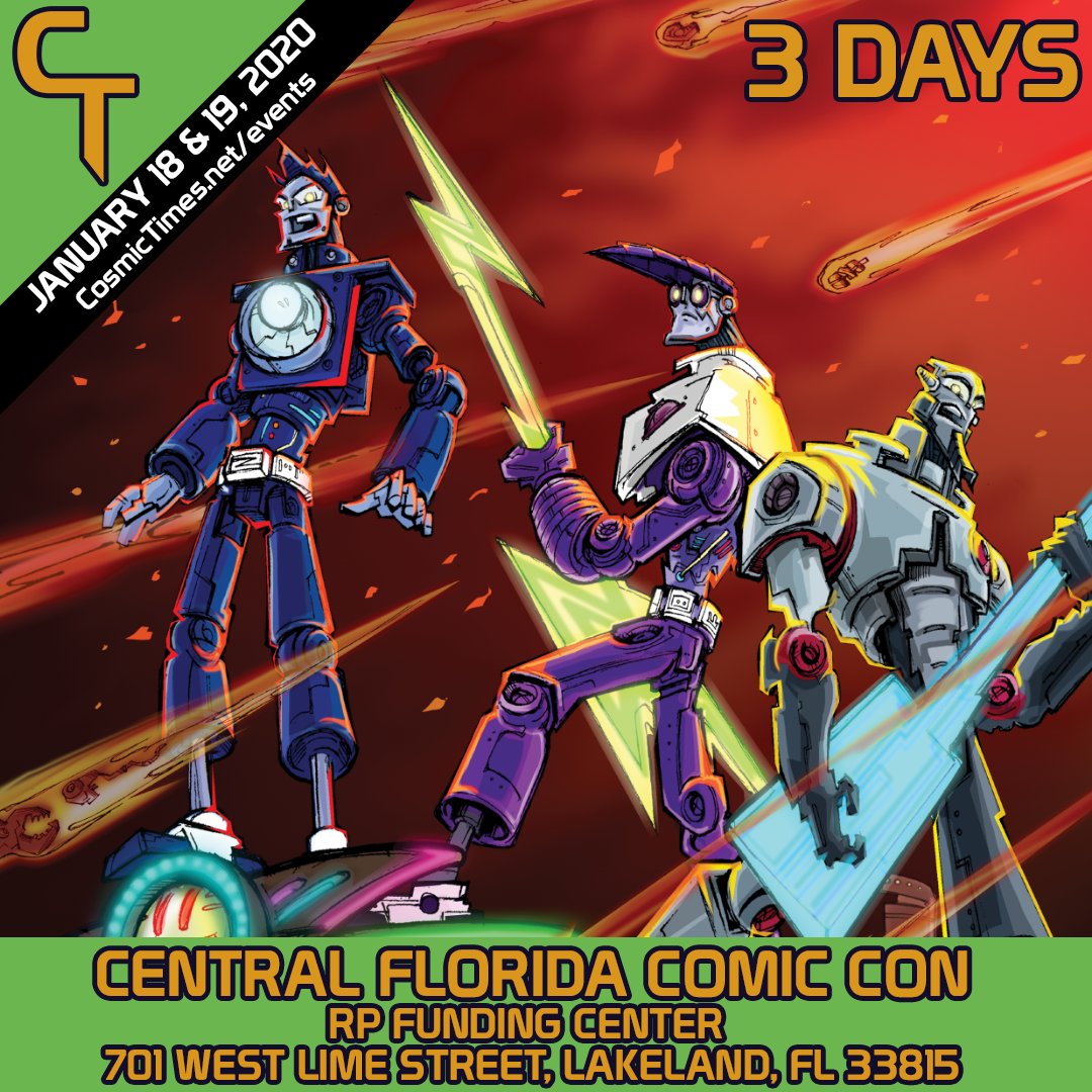 CosmicTimes's tweet photo. We're coming to ROCK the @CentralFlaCon in 3 DAYS! It's a celebration of comics, toys, TV, cosplay, games, and all things nerdy! Publisher @MartinPierro1 will be representing Cosmic Times Jan18 & 19!
Link:https://t.co/ijsKp2XVy0
#BeCosmic #ComicCon #Cosmic2020 #CFCC2020 #Comics https://t.co/j7IPSasZUn