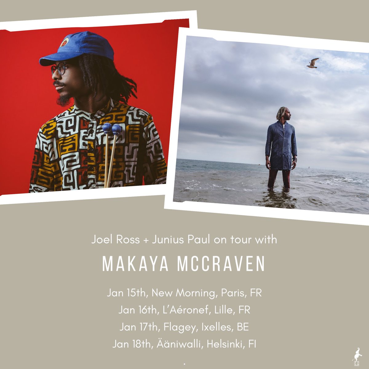 FolaManagement's tweet photo. The Makaya McCraven band starts their 4 day tour in Europe! Be sure to check out a show if you’re around! https://t.co/6INjVMuV9Y