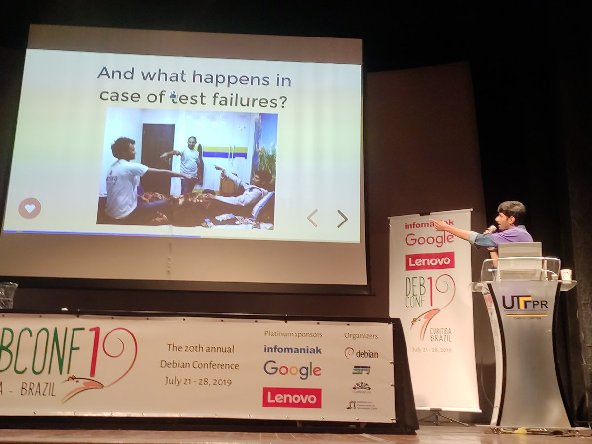 rajudev_'s tweet photo. #testFailures
Just thought of putting this here.

A circular dependency occurring on the projector screen, and @utkarsh2102 pointing towards it at @DebConf .
what does that make it? 
pointing at the recursion.. https://t.co/SNEV1ncrPS