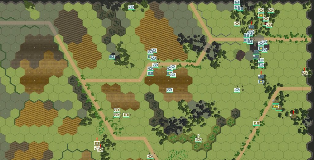 hexdraw's tweet photo. working on the #secondfrontgame #AI. After improving the attack tactics AI germans take back the VP faster. I tried to counter attack with the two star, but failed with causalities. Could recover troops in the woods top right. #SNAFU ! #makewargamesfun  #madewithunity #Lowpoly https://t.co/ykFjGywZvG