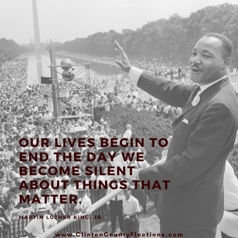 VoteClintonCoIA's tweet photo. In remembrance of Dr. Martin Luther King Jr.'s legacy, the Clinton County Auditor's Office will be closed on Monday, January 20.
#VoteClintonCoIA #ClintonCoIA #ClintonCoVotes #DontBeSilent #GetInvolved #MLKDay #IHaveADream https://t.co/fsqBwWpbe0