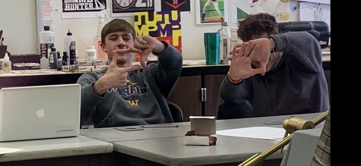 WahooHSARt's tweet photo. Gavin and Zach sizing up their composition like seasoned vets.  The only thing missing are the wool berets. ⁦@wahoopublic⁩ #FuturePicassos https://t.co/OckaG1k4bo