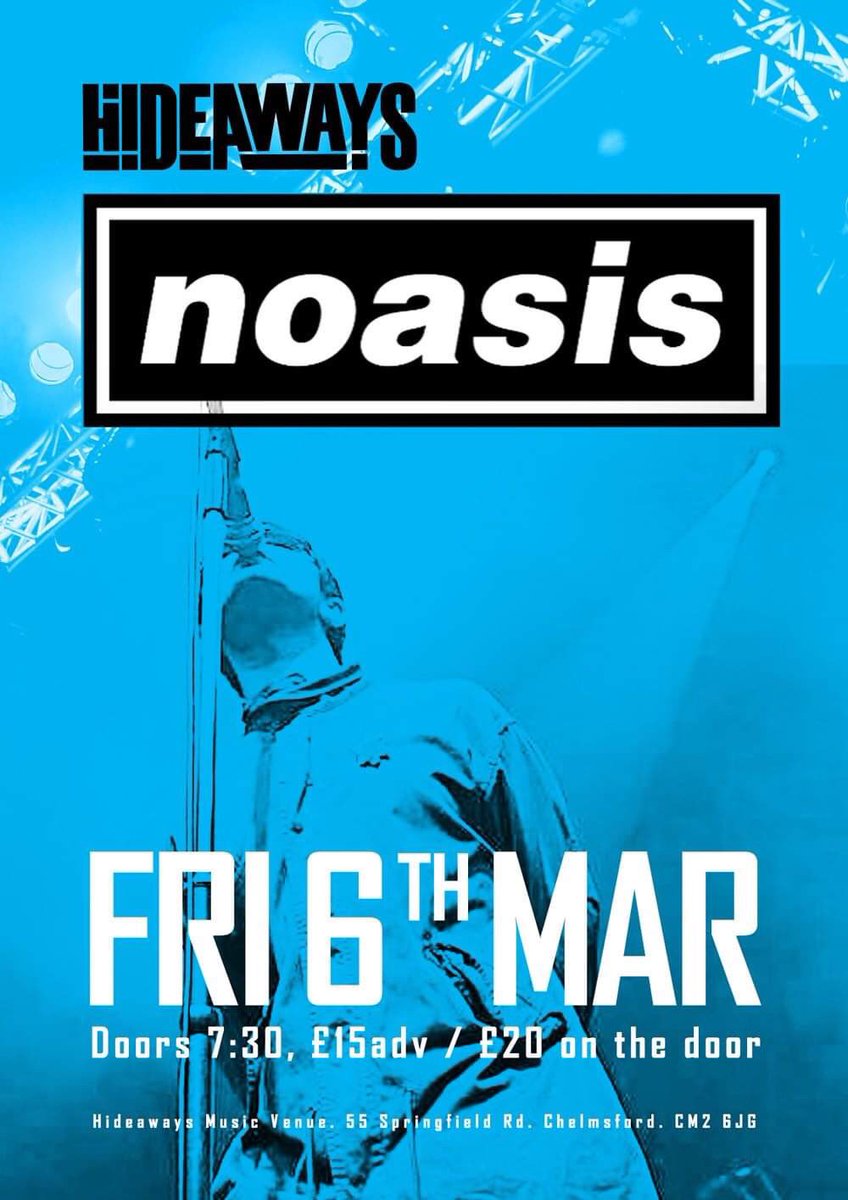 Hideaways Music Venue (@hideawaysvenue) on Twitter photo Oasis fans, these giants are back in Chelmsford Tickets at www.hideaways@usicvenue.com #noasis #oasis #oasisfans #oasisband #liamgallagher #madforit #oasislive #liveforever #brotherhood #oasistribute #noelgallagher #britpop #rkid #oasisworld #oasisfanclub Oasis fans, these giants are back in Chelmsford Tickets at www.hideaways@usicvenue.com #noasis #oasis #oasisfans #oasisband #liamgallagher #madforit #oasislive #liveforever #brotherhood #oasistribute #noelgallagher #britpop #rkid #oasisworld #oasisfanclub