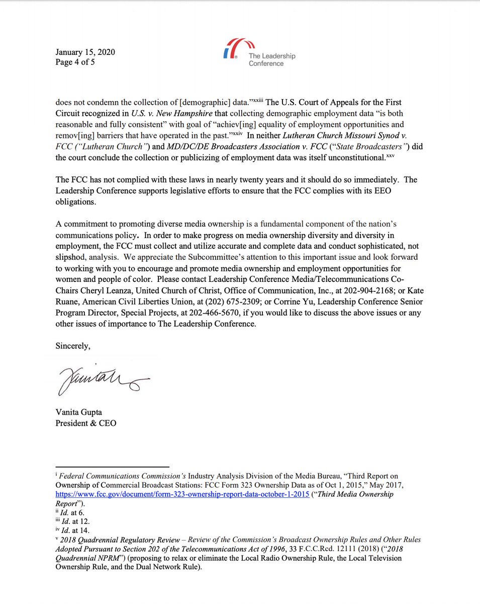 Screenshot of page 4 of our letter to the House Energy and Commerce Committee on media diversity. The full text of the letter is available in the original tweet.