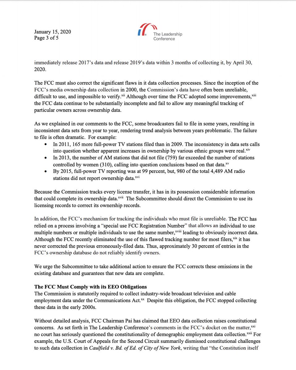 Screenshot of page 3 of our letter to the House Energy and Commerce Committee on media diversity. The full text of the letter is available in the original tweet.