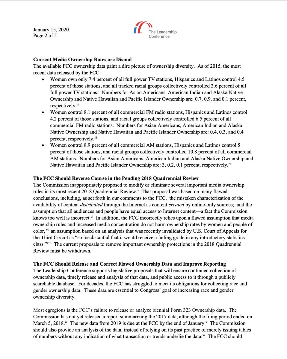 Screenshot of page 2 of our letter to the House Energy and Commerce Committee on media diversity. The full text of the letter is available in the original tweet.