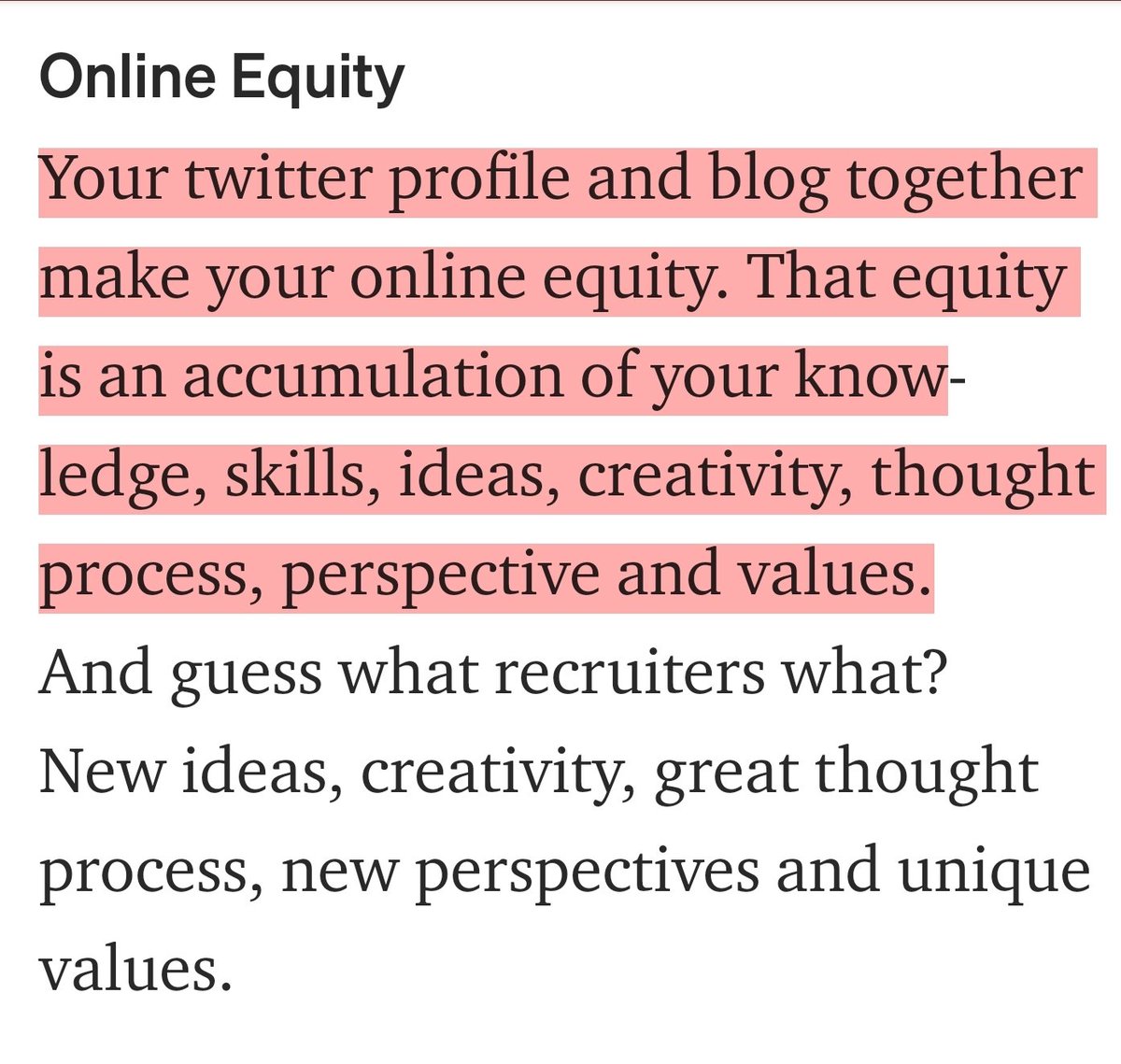 Even just thinking about your Twitter profile and blog as your online equity is a powerful way to level up your content  https://link.medium.com/sRs1zRzZ72 