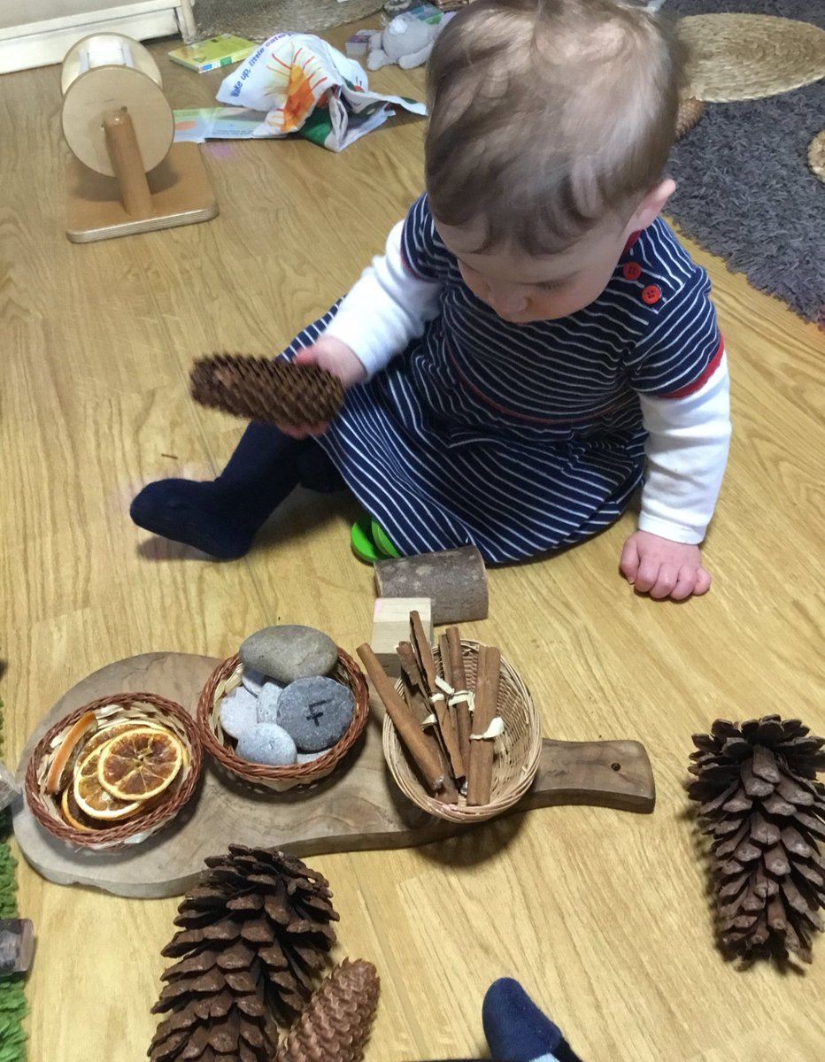 snapatworth's tweet photo. What do these natural resources smell like? Babies moved them around, building, smelling and exploring. #scented #cinnamonsticks #driedoranges https://t.co/iXM2EXr1F9