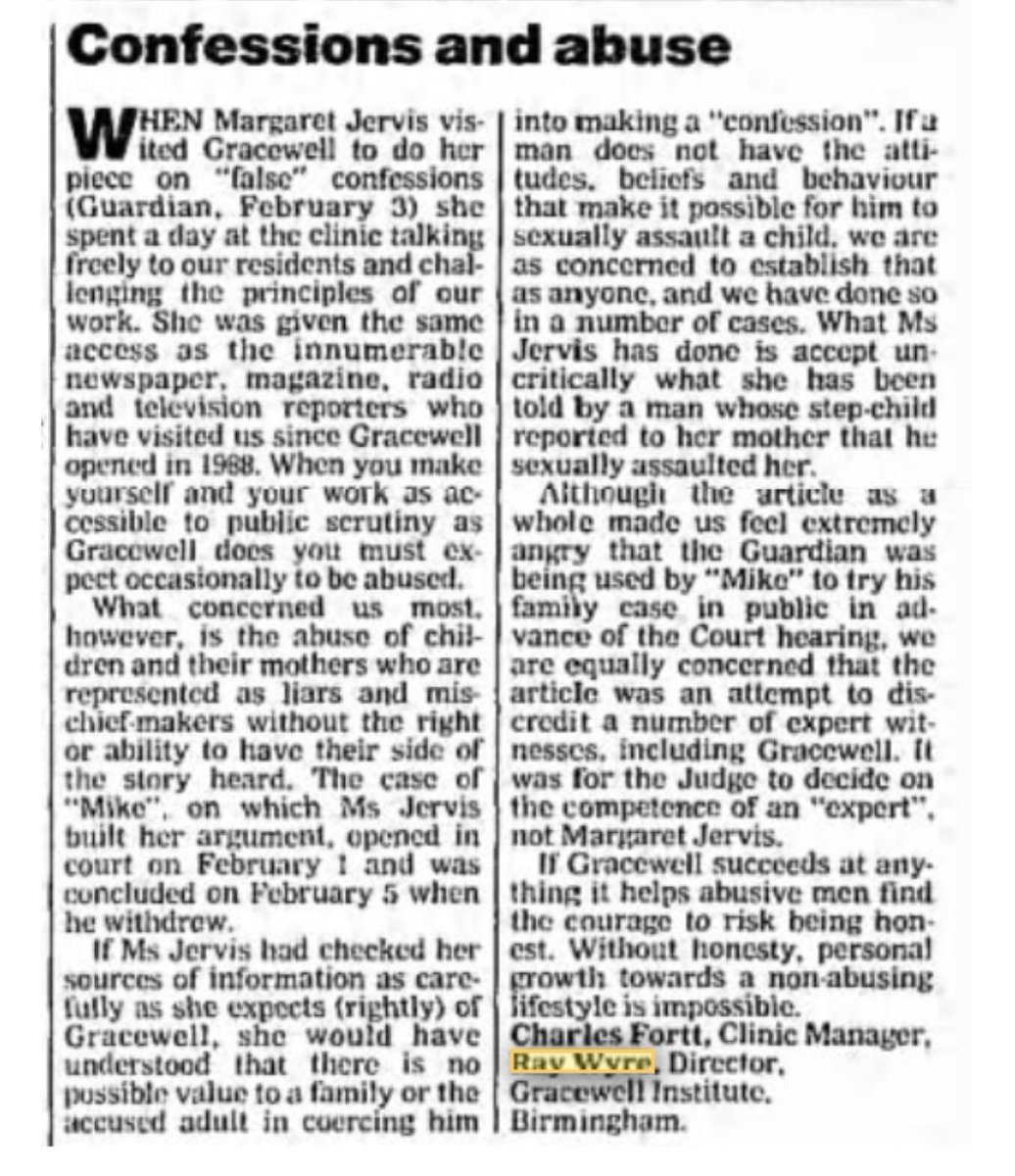 It is uncanny how Team Hewson covered Wyre and his clinic in Hemming's neck of the woods in great detail: First we had 'Satanic Panic' Rosie Waterhouse reporting on the clinic's closure and now here is Claire Jervis ...  https://twitter.com/ciabaudo/status/990566968989241344?s=19