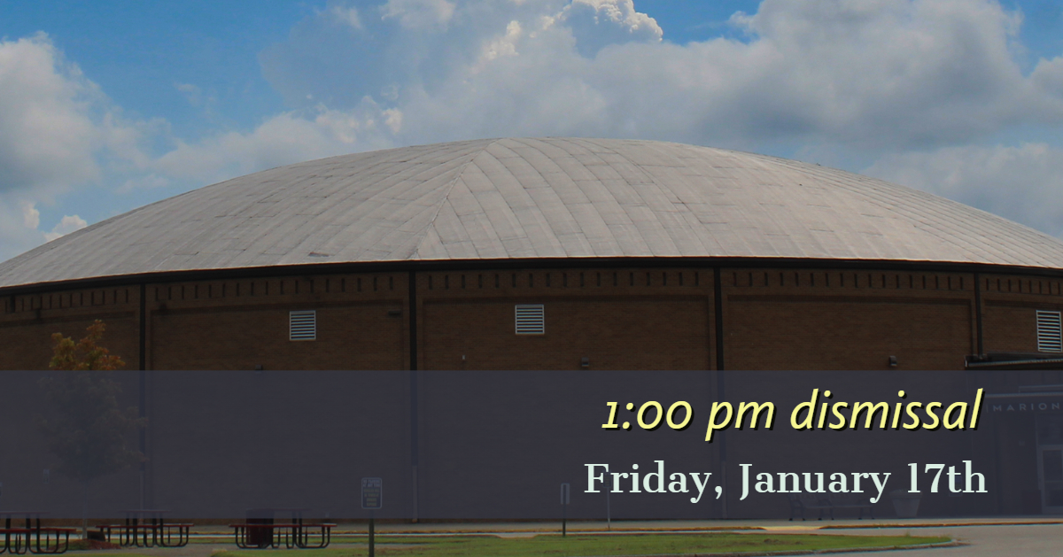 MCPS will dismiss at 1:00 pm this Friday, January 17 to allow more travel time for those going to Owensboro to support our Marion County High School Lady Knights as they play in the 2A State Championship tournament.

marion.kyschools.us/News/13607#sth…