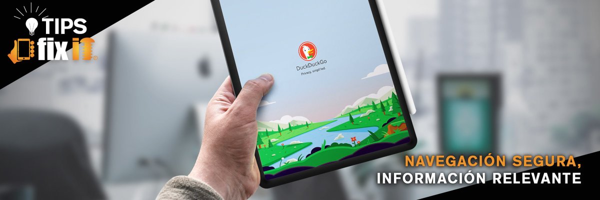 OficialFixit's tweet photo. #TipsFIXIT: ¿Navegar sin que #Google almacene tus datos? Te recomendamos descargar @DuckDuckGo, un #MotorDeBúsqueda que usa la información de sitios de origen público para aumentar los resultados tradicionales y mejorar la relevancia, con hincapié en tu privacidad. #searchengine https://t.co/ErQNqOAkEr