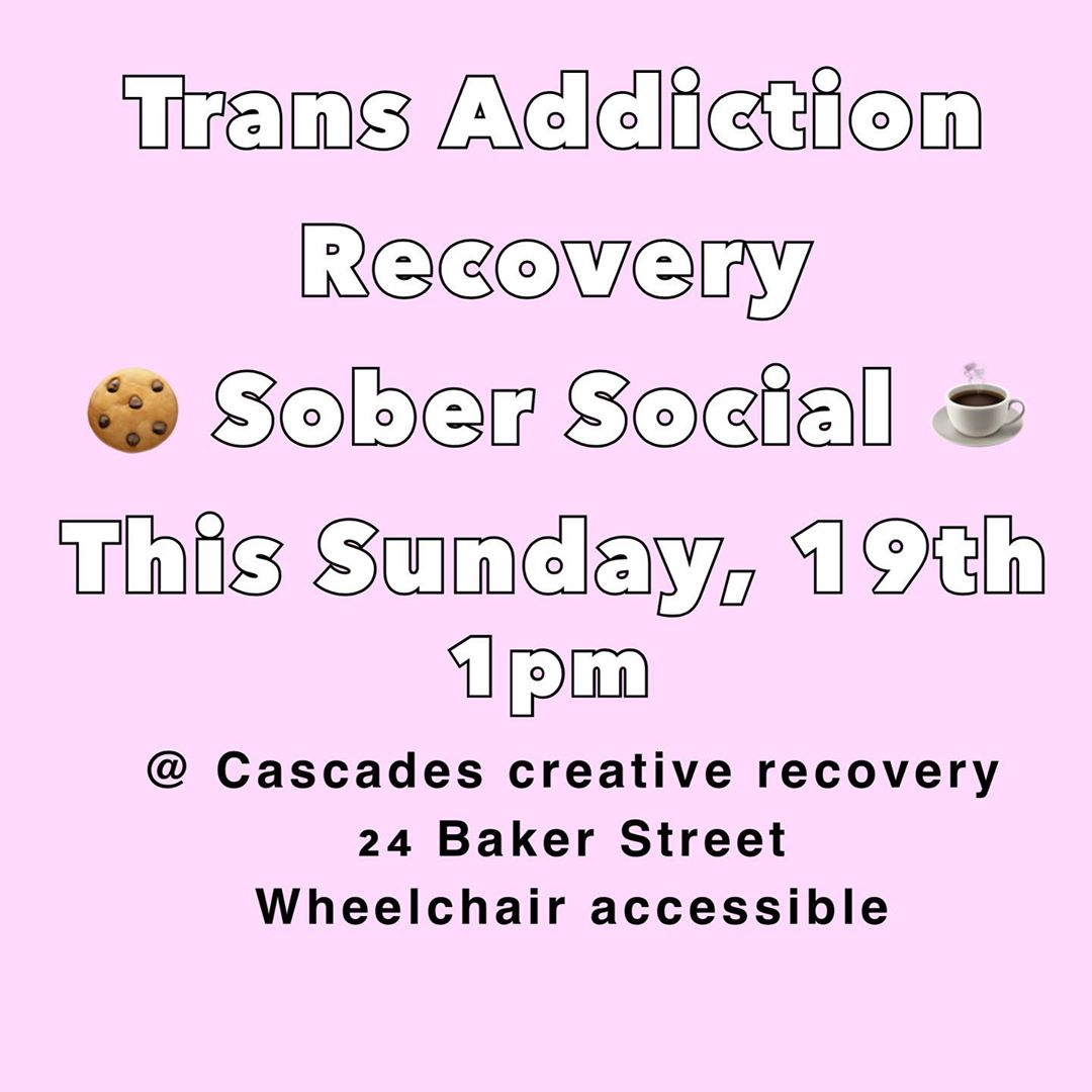 RecoveryTrans's tweet photo. We have an OPEN sober social event happening this Sunday - open to everyone regardless of sobriety status. Join us for chats, tea, coffee and snacks! #meeting #sobriety #recovery #transgender #lgbt #diy #lgbtq #queer https://t.co/BvWe16rkEj @MindOutLGBTQ @LGBTSwitchboard https://t.co/ZIOsASWsZI