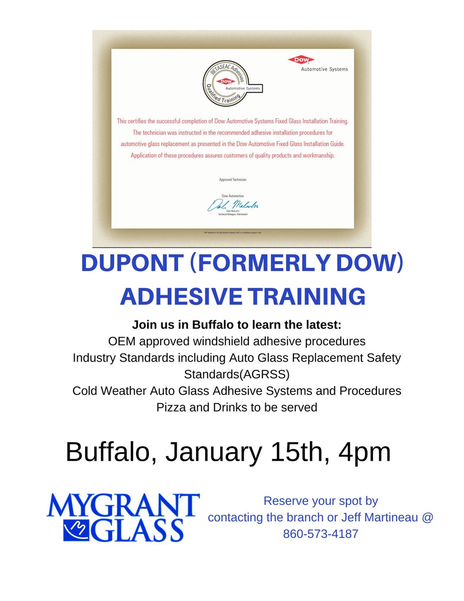 AGlassInsider's tweet photo. Attention Western NY Auto Glass Pros:

4pm Wednesday- DuPont Fixed Glass Training Program at Mygrant Glass- Cheektowaga https://t.co/0OVvtJNPP0