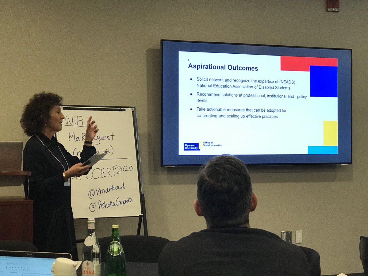 vmabboud's tweet photo. Dr. Melanie Panitch from @RyersonU aspiring to “enhance educational and employment success for students who experience disabilities” Changemaking in action @AshokaCanada #CCERF2020 @AshokaU https://t.co/f6R4ddF493