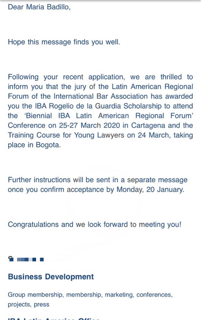 mariabadilloj's tweet image. Estoy SÚPEEER emocionada y feliz de compartirles que la @IBAevents acaba de otorgarme una beca para asistir al Foro Regional de América Latina 2020, donde se discutirán muchísimos temas relacionados con derecho y tecnología!!! 

🇨🇴🤖⚖️👩🏼‍💻🇨🇴
 
#girlscan #lawandtech #facerecognition