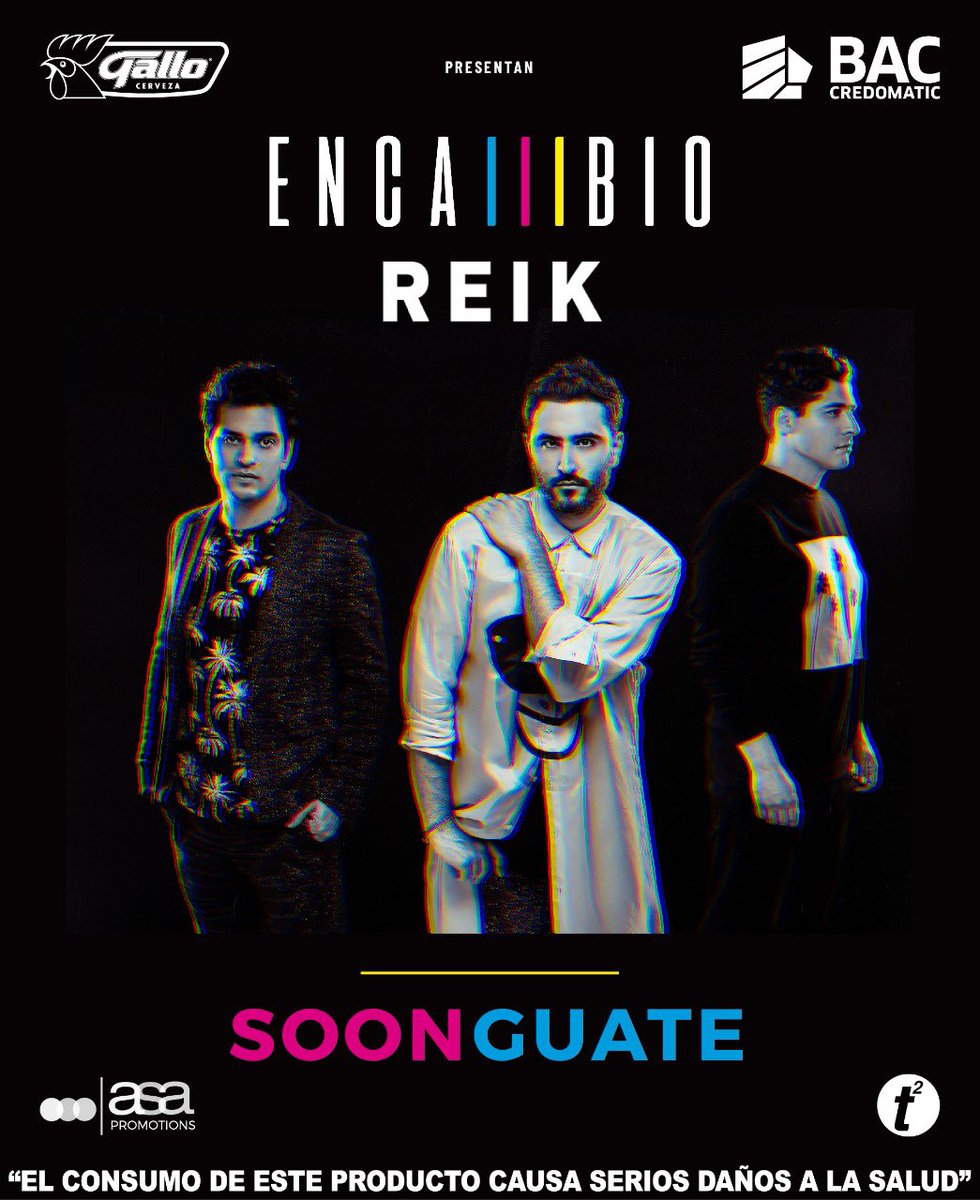 P R Ó X I M A M E N T E ! ! ! 

Reik muy pronto en #Guatemala con su gira #EnCambio

 ¿Estás listo para cantar a todo pulmón las canciones de Reik? Entradas a la venta muy pronto, atentos a nuestras redes para tener toda la información de preventa, localidades y fecha!