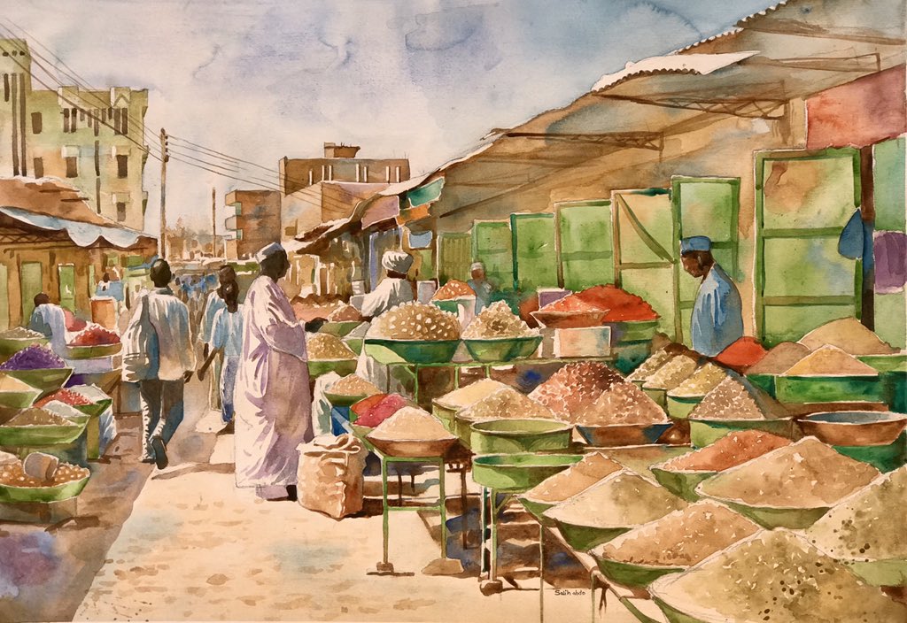 ogeene12's tweet photo. السوق ألوان مائية watercolor painting 70x50cm https://t.co/xZo9N6z2ZH