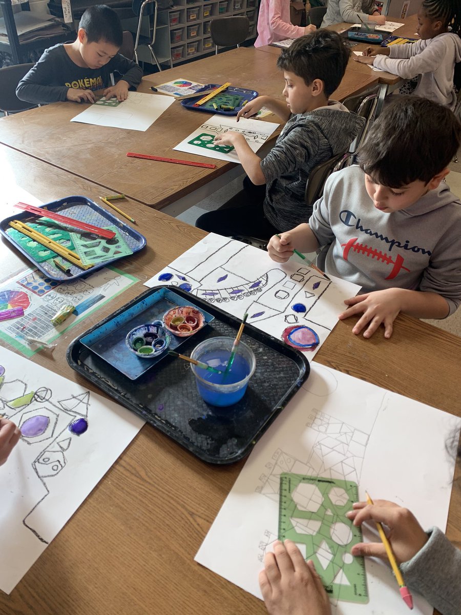 MsSullivanArt's tweet photo. @HamiltonHawks82 hard at work on their Geometric Paul Klee inspired buildings! https://t.co/bAJGnCWAVe