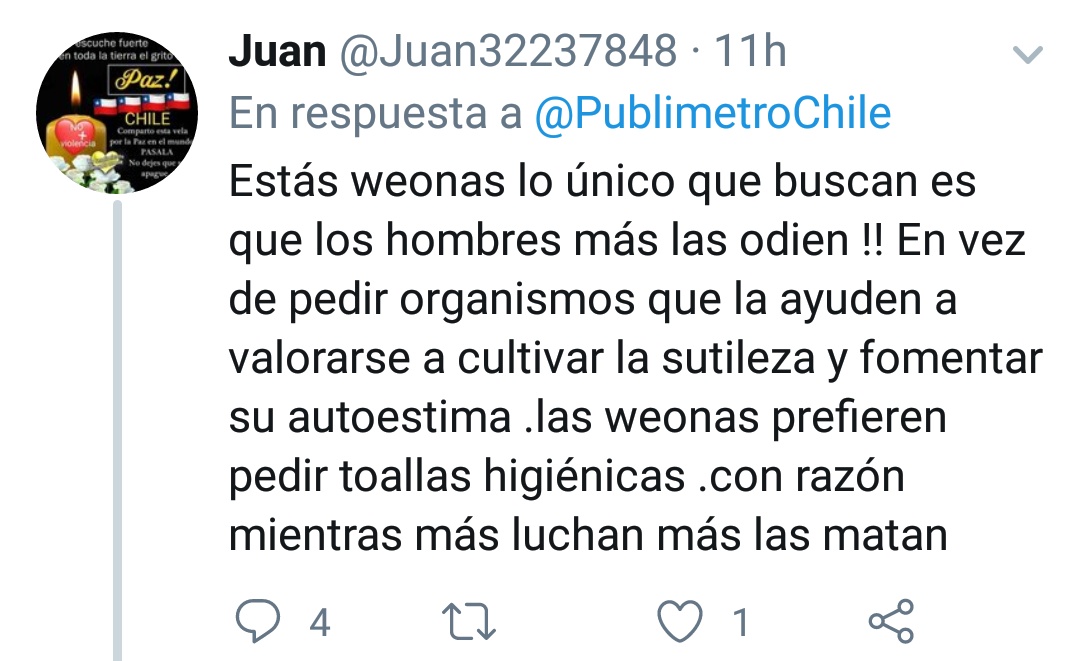 gnomitochico's tweet photo. Si vuelvo a leer a un hombre comentar sobre la gratuidad de productos de higiene menstrual, voy a salir a la calle con un sable a cortar pichulas. https://t.co/PoRSkuSRlx