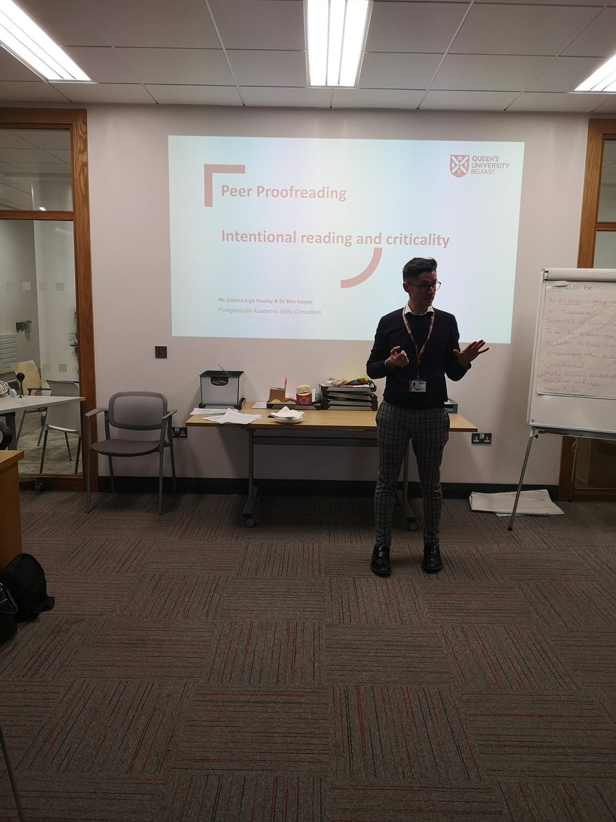 abbieedgarphd's tweet photo. @imthatbenharper delivering a very informative session today at #peerproofreading on 'intentional' reading as part of our #onplanjan series @qubgradschool https://t.co/Adep8NJ05r
