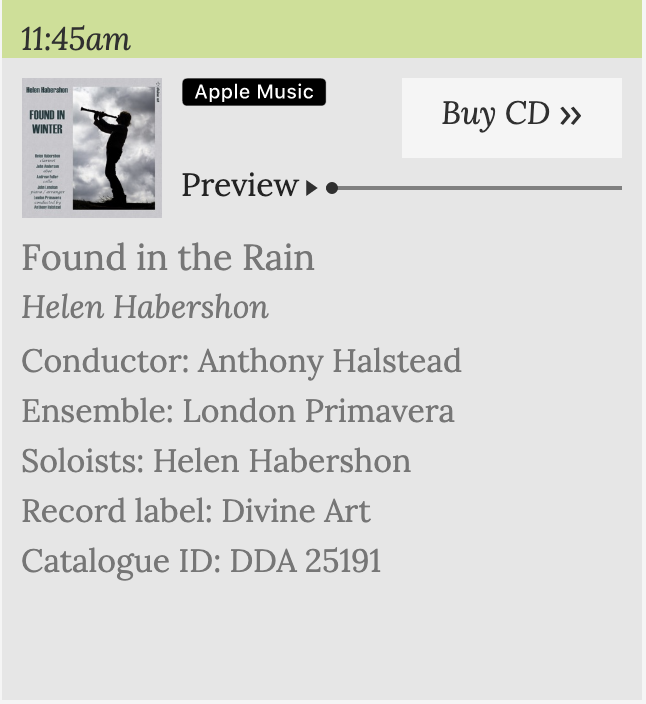 DivineArtRecord's tweet photo. Great to see @HelenHabershon's #FoundInWinter still getting airplay on @ClassicFM! Thanks to John Suchet for programming yesterday morning: https://t.co/iBYtV9BvSq
Helen will present Found in Winter with Ice Warrior Jim McNeill at @holbrookclub on Jan 30: https://t.co/YwlLCr0niw https://t.co/f1lTdElJyh