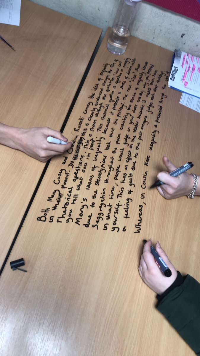 Miss_White91's tweet image. Year 11 very reluctant to write an exam response... until we ditched the books and wrote on the tables 🙌🏻 #NQT  @Team_English1 #GCSE