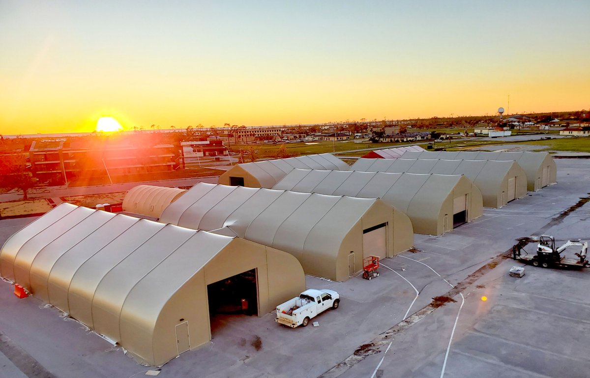 SprungCorporate's tweet photo. Our fast response and quick building methods are helping a military base get back up and running after it was severely damaged during Hurricane Michael. #fabricstructure #fabricbuilding #militarystructure
https://t.co/4eXz1reqZz https://t.co/6iTrZwMtJS