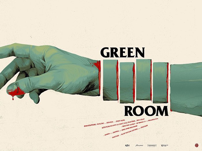 watchthispod's tweet photo. We are loving @oliverbarrett’s awesome take on Green Room’s poster art! https://t.co/8Wv10LUnzZ