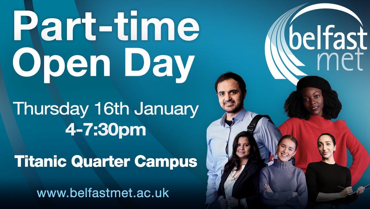 bfastmet's tweet photo. Make sure to call into our Part-time Open Day tomorrow from 4pm to 7.30pm in our Titanic Quarter Campus!
We offer a wide range of part-time courses to match every need and interest, from leisure classes to university level.
#MakeItYourTime https://t.co/UFRGmcB5PL