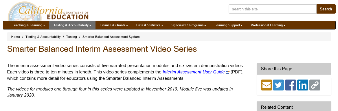 CDEAssessments's tweet photo. New year, new videos added to the Smarter Balanced Interim Video Series Modules. Check out Module 5: California Educator Reporting System on the CDE's Smarter Balanced Interim Assessment Video Series web page at https://t.co/ZimXezirPJ https://t.co/9Vt8TskjoX