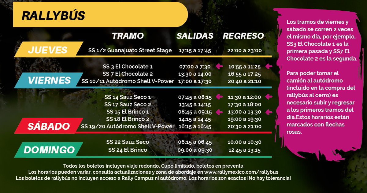 eticket's tweet photo. Asiste a @RallyMexico sin perderte de cada detalle, conoce #RallyBus la mejor forma de trasladarte a los tramos del rally sin necesidad de llevar tu auto.
Conoce aquí los horarios 👇
Dale clic aquí https://t.co/bgcTi35zcL para adquirir tus boletos. https://t.co/wuMMIF6jtd