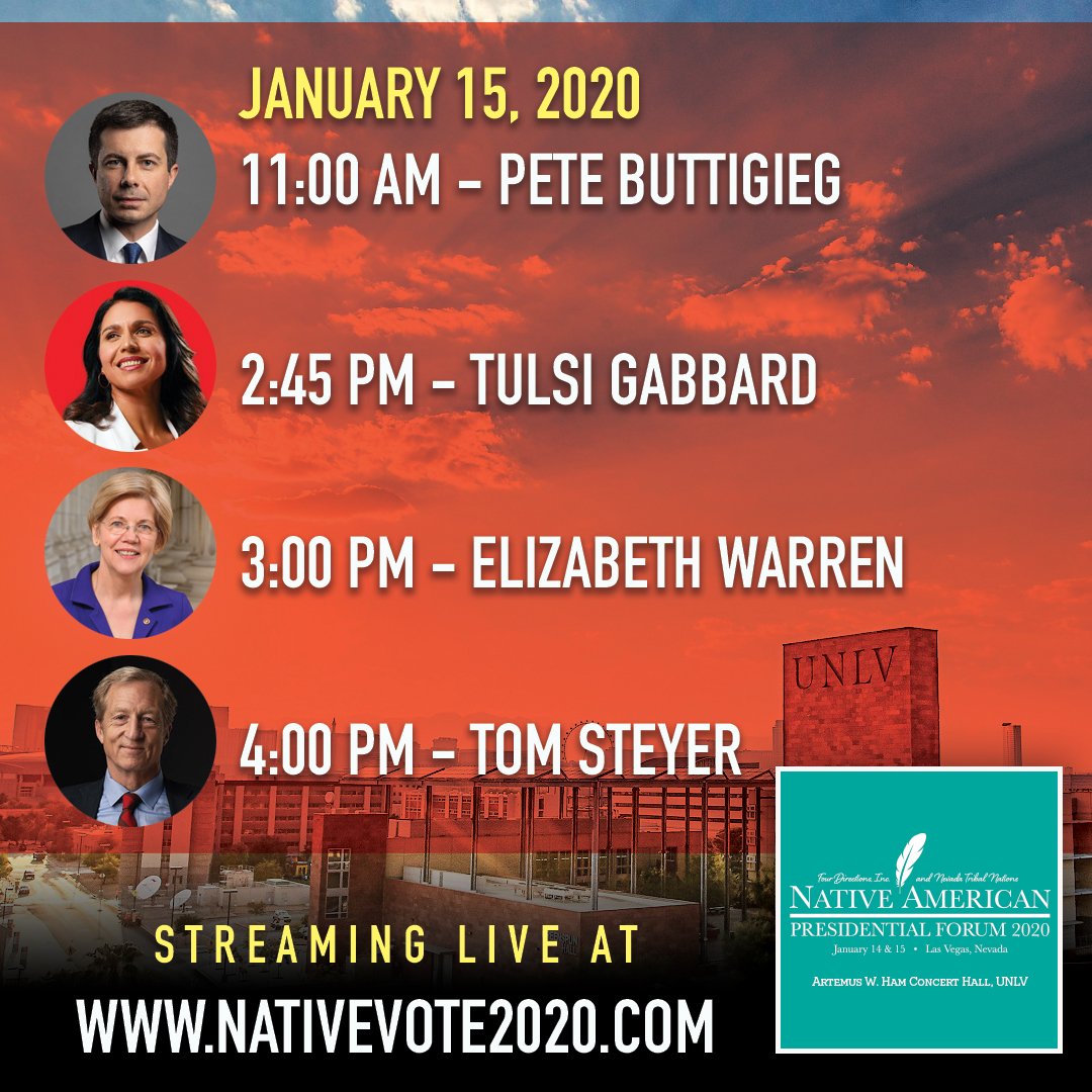 NCAI1944's tweet image. Ready for Day 2? Join us again to hear from 2020 presidential candidates as they speak to #IndianCountry. #NativeForum starts NOW - tune in live and view the full schedule at nativevote2020.com.